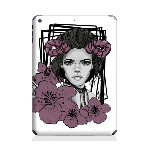 Наклейка на Планшет Apple iPad Air 2 Девушка рога цветы,  купить в Москве – интернет-магазин Allskins, рогатый, девушка, мистика, цветы, графика, графические, красота, портреты, черный