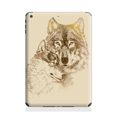Наклейка на Планшет Apple iPad Air 2 Супруги,  купить в Москве – интернет-магазин Allskins, крутые животные, для_влюбленных, супруги, пара, собаки, глаз, волк, любовь