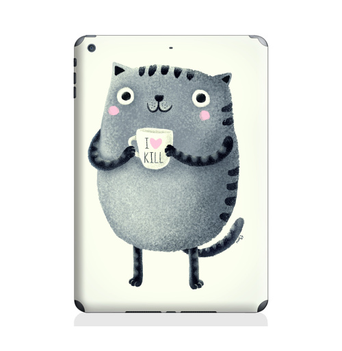 Наклейка на Планшет Apple iPad Air 2 Кот I love to kill,  купить в Москве – интернет-магазин Allskins, серый, чай и кофе, уют, убийство, кошка, любовь, новый год, розовый, 300 Лучших работ, крутые животные