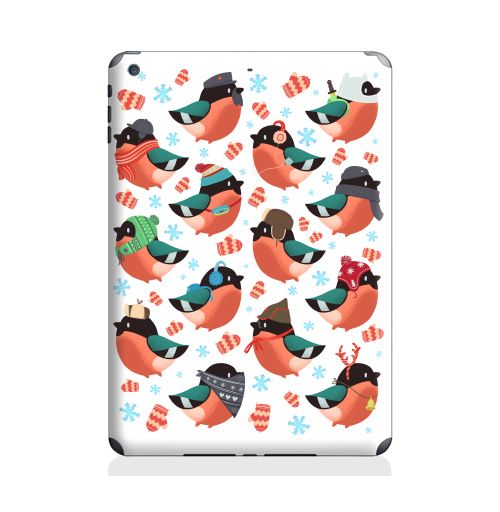 Наклейка на Планшет Apple iPad Air 2 Снегири,  купить в Москве – интернет-магазин Allskins, новый год, снегирь, шапка, снег, птицы, паттерн, зима, прикол