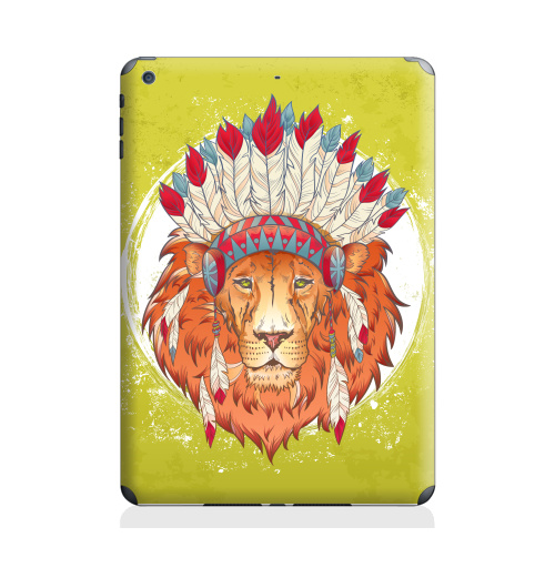 Наклейка на Планшет Apple iPad Air 2 ВОЖДЬ ЗВЕРЕЙ,  купить в Москве – интернет-магазин Allskins, индеец, животные, лев, иллюстация, перья