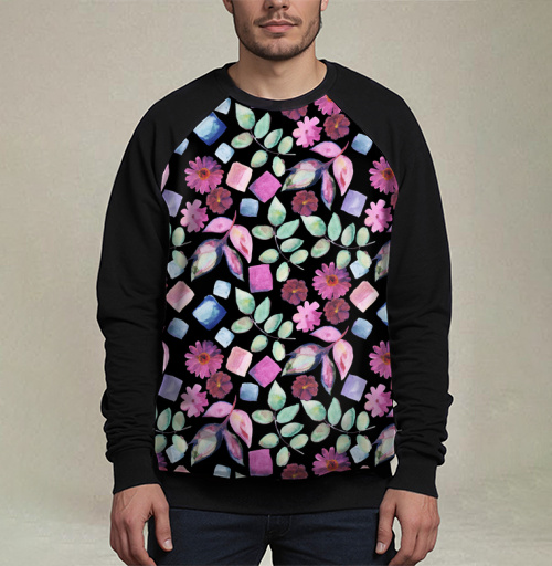 Фотография футболки Акварельный орнамент с цветами и геометрией