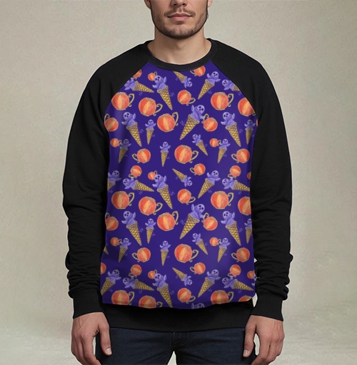 Фотография футболки Halloween Holiday Pumpkin Pattern Темно Фиолетовый Оранжевый Морозное Сладкое