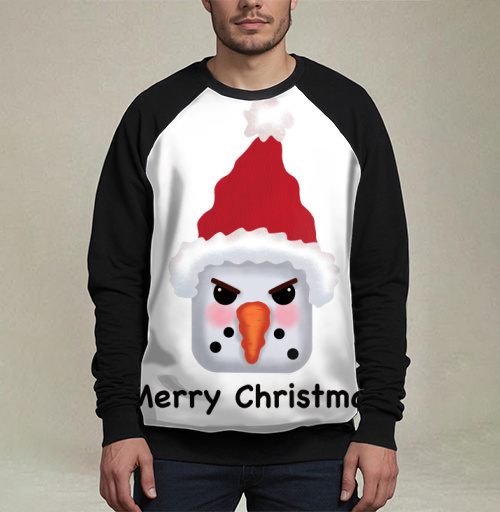 Фотография футболки Агрессивный снеговик с красной шапкой и надписью Merry Christmas