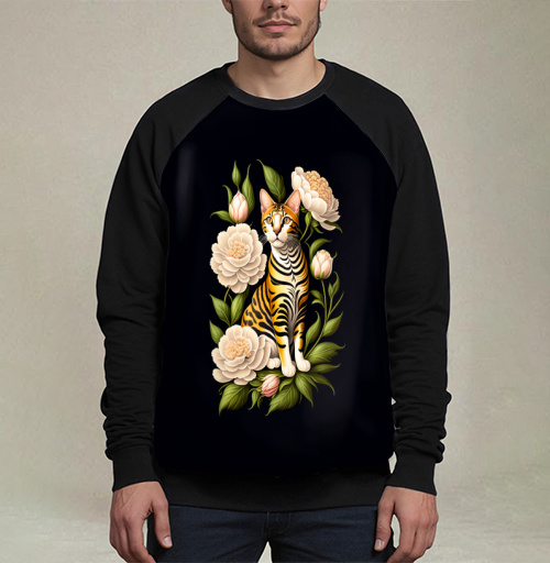 Фотография футболки Бенгальский кот и пионы