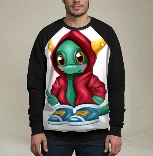 Фотография футболки Маленький дракон в красной толстовке показывает класс
