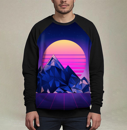 Фотография футболки Цифровой закат в стиле Synthwave с неоновой палитрой