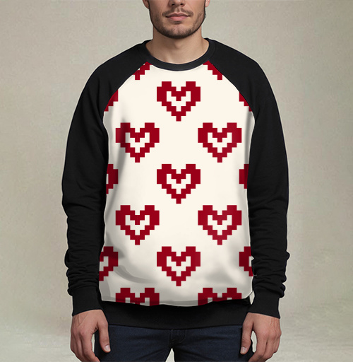 Фотография футболки Пиксельные красные сердца на светлом фоне Pixel Hearts – Сердца