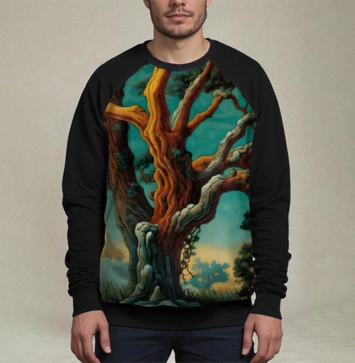 Фотография футболки Golden tree in turquoise forest / Золотое дерево в бирюзовом лесу