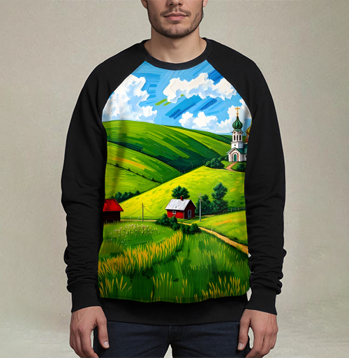 Фотография футболки Village Summer Landscape - Летний сельский пейзаж с золотыми куполами церкви