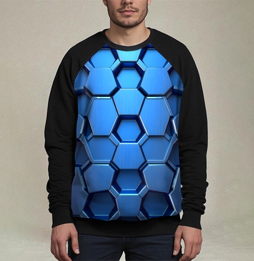 Фотография футболки Futuristic Digital Abstract – Синий металлический шестигранник