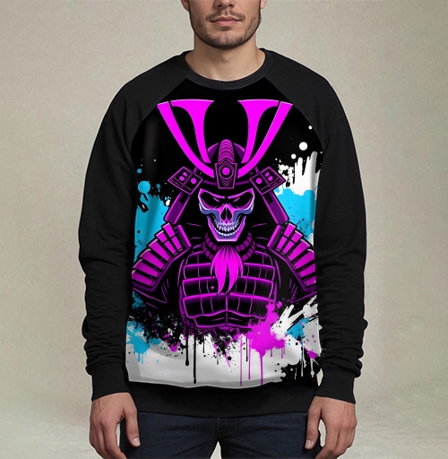 Фотография футболки Neon Cyber Samurai Warrior / Самурай Череп в ярких брызгах краски