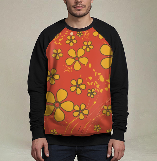 Фотография футболки Yellow Flowers Retro Pattern – Желтые цветы ретро узор оранжевого цвета
