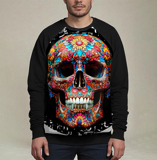 Фотография футболки Floral Skull - Цветочный мексиканский череп яркий красочный декор