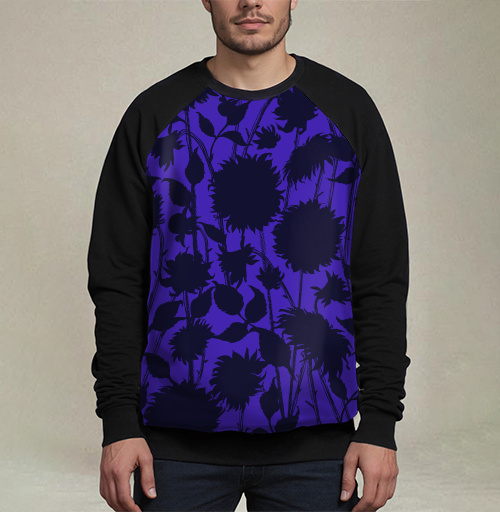 Фотография футболки Black Sunflower Silhouette Черный силуэт подсолнуха синие темные подсолнухи