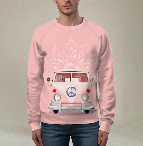 Фотография футболки Розовый Фургон Volkswagen Т1 с Мандалой Хиппи