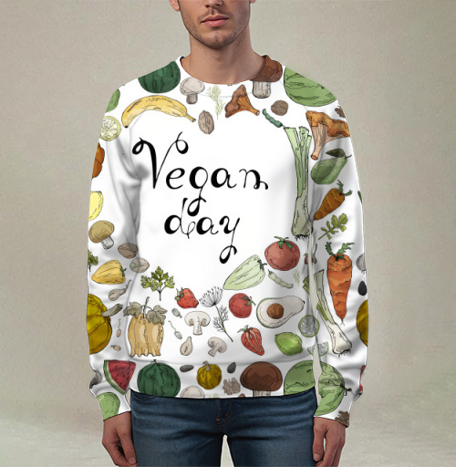 Фотография футболки Овощи фрукты ягоды зелень зеленом фоне Vegan day