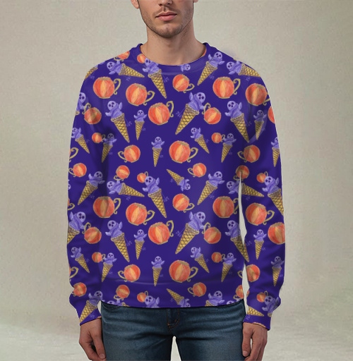 Фотография футболки Halloween Holiday Pumpkin Pattern Темно Фиолетовый Оранжевый Морозное Сладкое