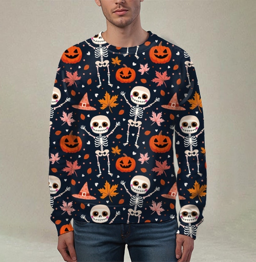 Фотография футболки Веселый танцующий скелет и тыква / Happy skeleton and pumpkin Halloween