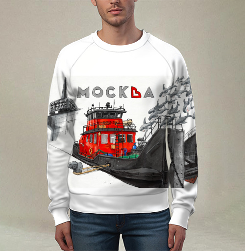 Фотография футболки Red Harbor Tugboat Moscow - Красный портовый буксир Москва у Южного речного вокзала