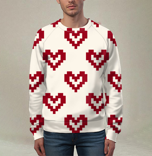 Фотография футболки Пиксельные красные сердца на светлом фоне Pixel Hearts – Сердца