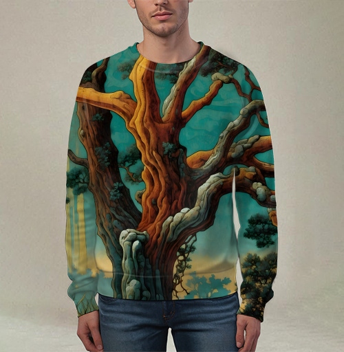 Фотография футболки Golden tree in turquoise forest / Золотое дерево в бирюзовом лесу