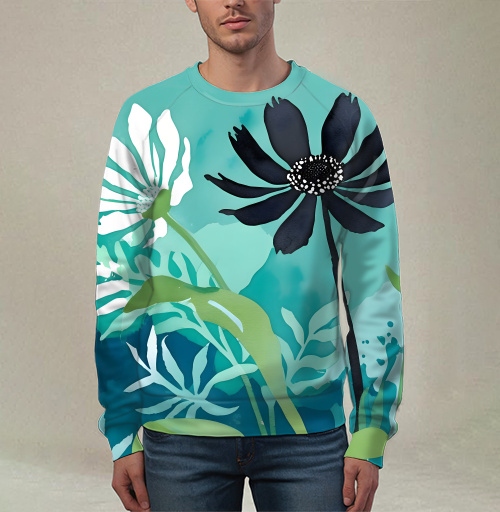 Фотография футболки Modern Teal Floral Composition / Абстрактная бирюзовая цветочная композиция