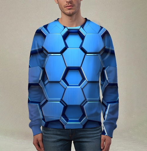 Фотография футболки Futuristic Digital Abstract – Синий металлический шестигранник