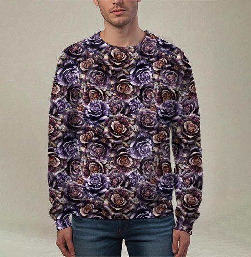 Фотография футболки Purple Rose Pattern – Темно-фиолетовые розы создают изысканный цветочный паттерн