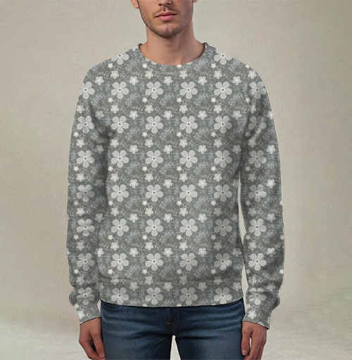 Фотография футболки Grey Daisy Floral / Серые маргаритки цветы — Паттерн серые маргаритки цветы
