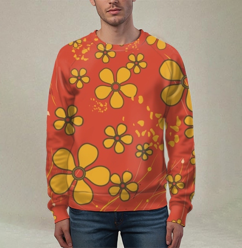 Фотография футболки Yellow Flowers Retro Pattern – Желтые цветы ретро узор оранжевого цвета