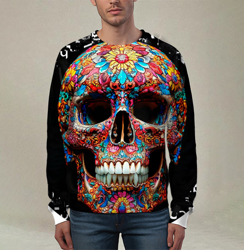 Фотография футболки Floral Skull - Цветочный мексиканский череп яркий красочный декор