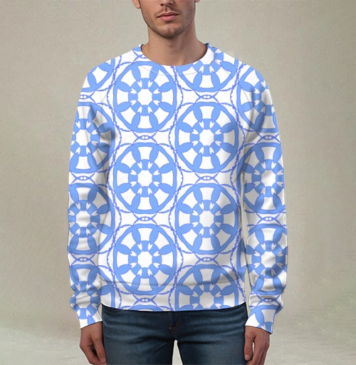 Фотография футболки Blue Geometric Tile Pattern / Синий Геометрический Узор синий серый орнамент