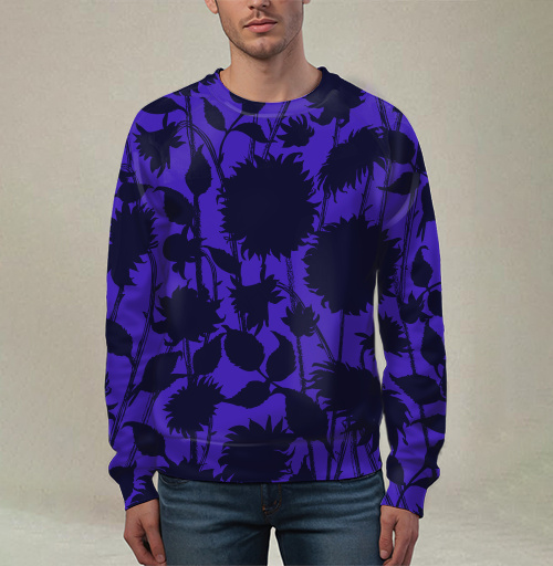 Фотография футболки Black Sunflower Silhouette Черный силуэт подсолнуха синие темные подсолнухи