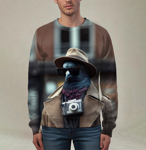 Фотография футболки Коричневое пальто с фотокамерой на вороне на улице