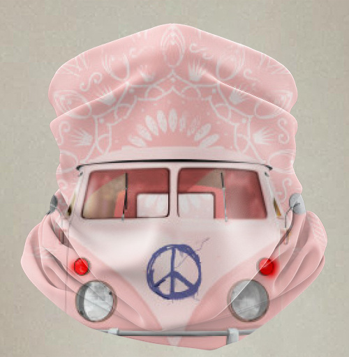 Фотография футболки Розовый Фургон Volkswagen Т1 с Мандалой Хиппи