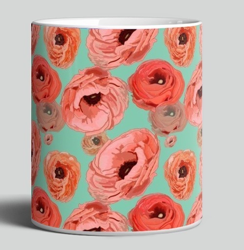 Фотография футболки Реалистичный узор с крупными маками акварелью