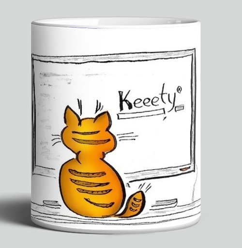Фотография футболки Оранжевый кот у доски с надписью Keeety