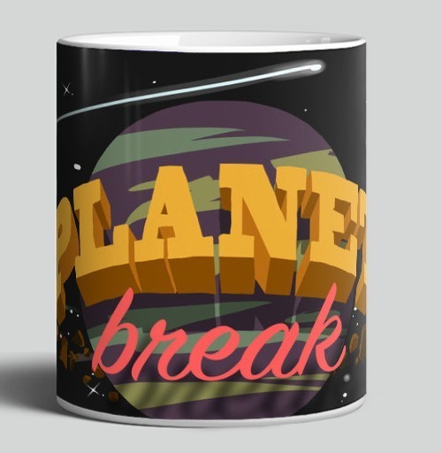 Фотография футболки Яркий логотип PLANET break в космической тематике