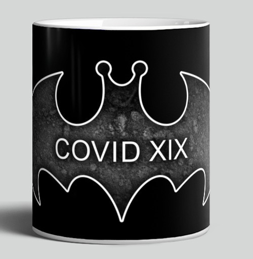 Фотография футболки Черно серый символ коронавируса с надпись COVID XIX