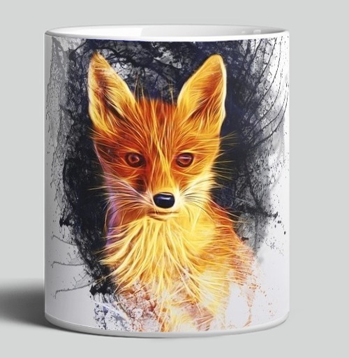 Фотография футболки Лиса в огненном свете у черных брызг