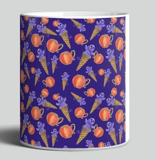 Фотография футболки Halloween Holiday Pumpkin Pattern Темно Фиолетовый Оранжевый Морозное Сладкое