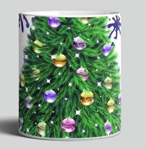 Фотография футболки Яркая новогодняя елка с оленями и Merry Christmas надписью