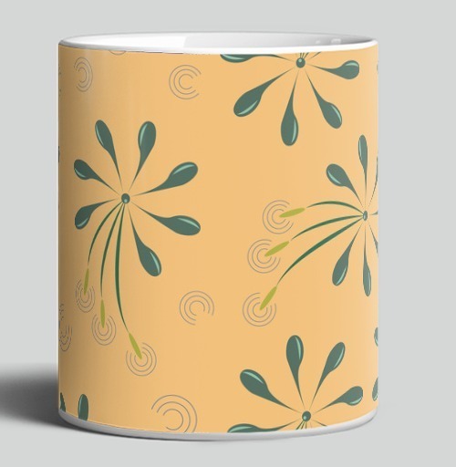 Фотография футболки Персиковый с зеленым растительный орнамент натурального стиля