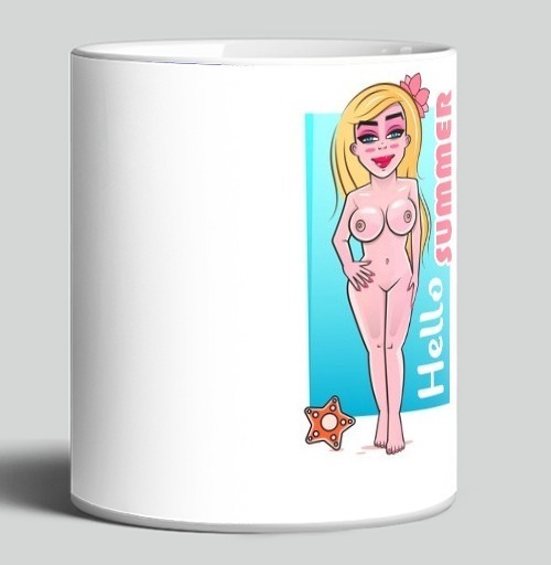 Фотография футболки Обнаженная девушка на фоне голубого лета Hello summer