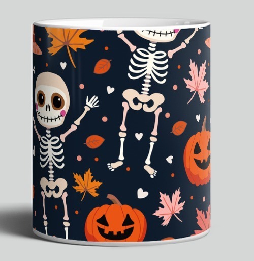 Фотография футболки Веселый танцующий скелет и тыква / Happy skeleton and pumpkin Halloween