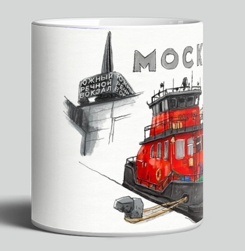 Фотография футболки Red Harbor Tugboat Moscow - Красный портовый буксир Москва у Южного речного вокзала