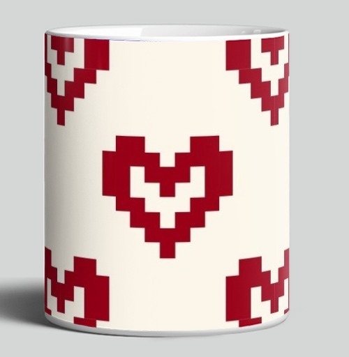 Фотография футболки Пиксельные красные сердца на светлом фоне Pixel Hearts – Сердца