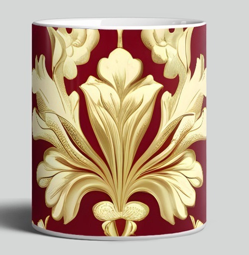 Фотография футболки Золотой дамасский узор на темном бордовом фоне Golden damask pattern