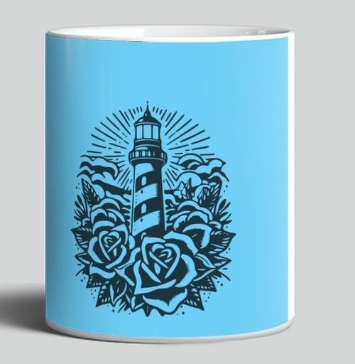 Фотография футболки Lighthouse and Roses – Маяк и розы стильная татуировка в подарок